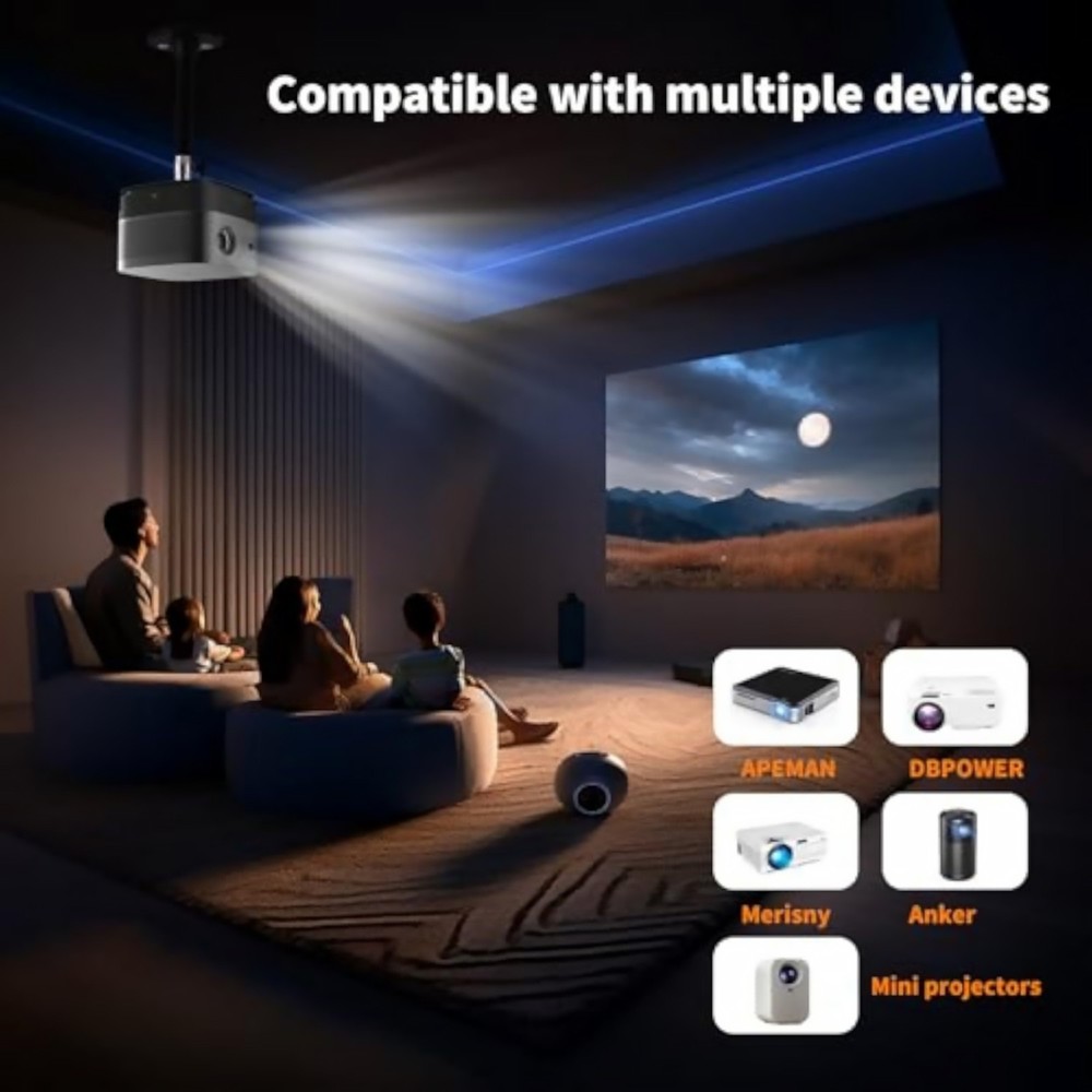 Mini Projector Ceiling Mount with 3 Screw Adapters and Knob for Angle Adjust