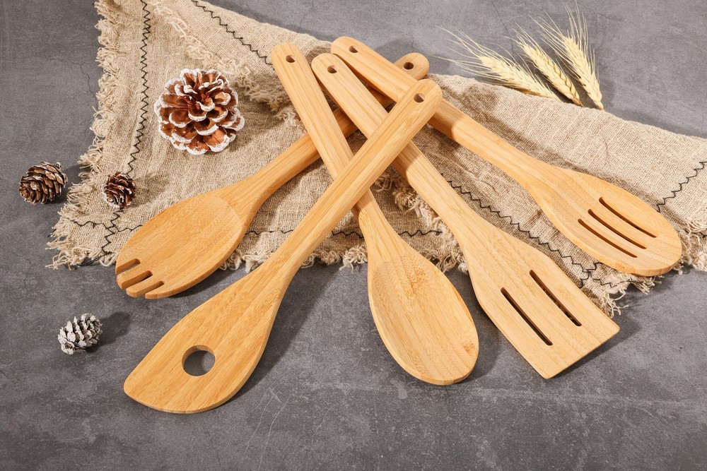 5pk Bamboo Spoons for Cooking, Kitchen Essential Tools Set
