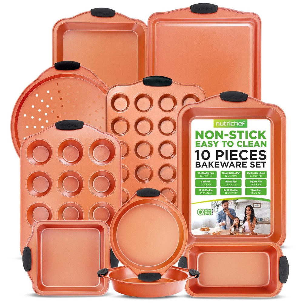 NutriChef 10-Piece Nonstick Baking Pans Set – Bakeware 10 Piece Set, Copper