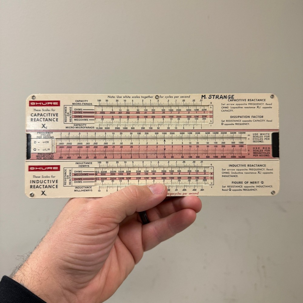 Vtg SHURE Capacitive / Inductive Reactance Slide Rule Calculator 1957