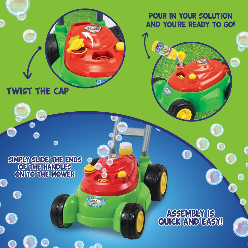 Maxx Bubbles Deluxe Bubble Lawn Mower Toy – Includes 4oz Bubble Solution |