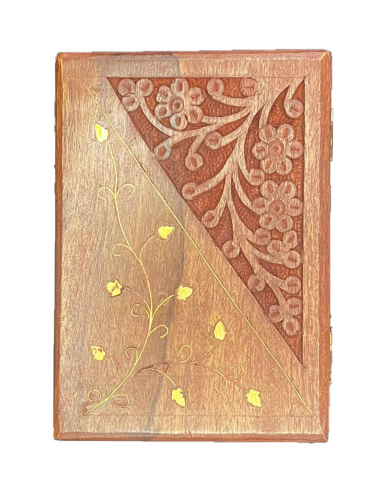 Mango Wood Engraved Box with Brass Inlays