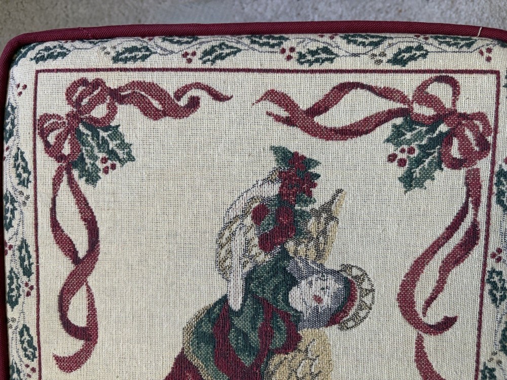 Vintage Tapestry & Brass Christmas Stool