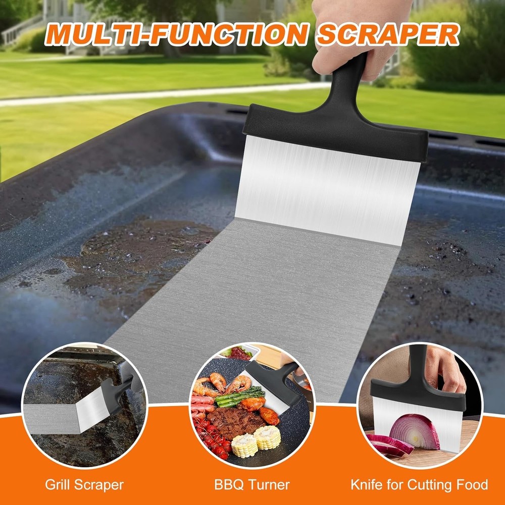 Griddle Scraper, Stainless Steel Flat Top Grill Scraper with 5" Handle,...