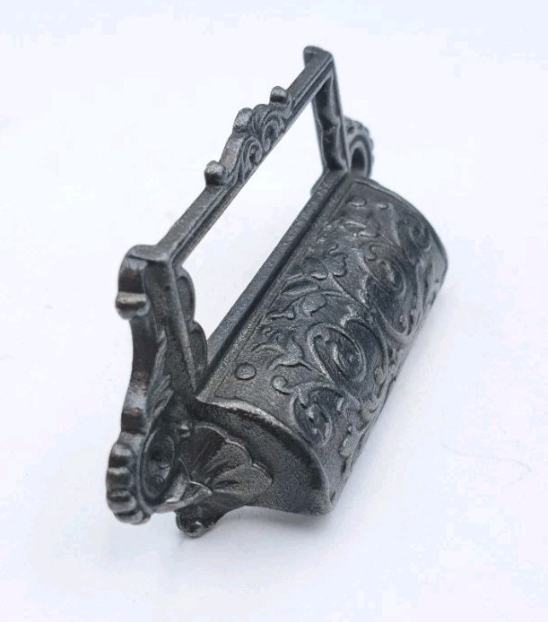 Antique Bin Pull Drawer Apothecary Handle Label Card Vintage Cast Iron Hardware