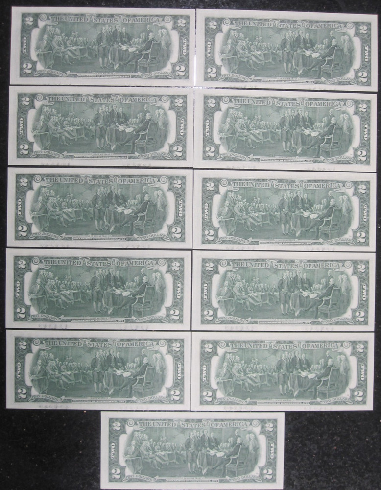 1976 $2 Fed Reserve Notes 11 in a Row/Consecutive SN Order~ Crisp Uncirculated