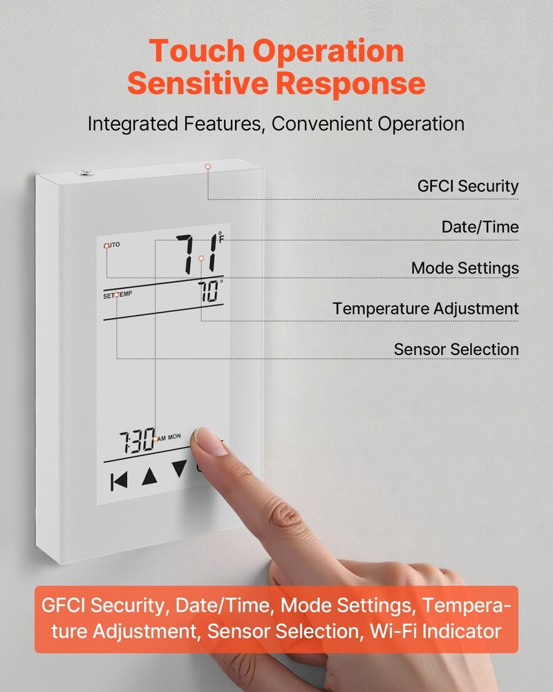 VEVOR 7 Day Programmable Thermostat for Underfloor Heating Pump LCD Touchscreen