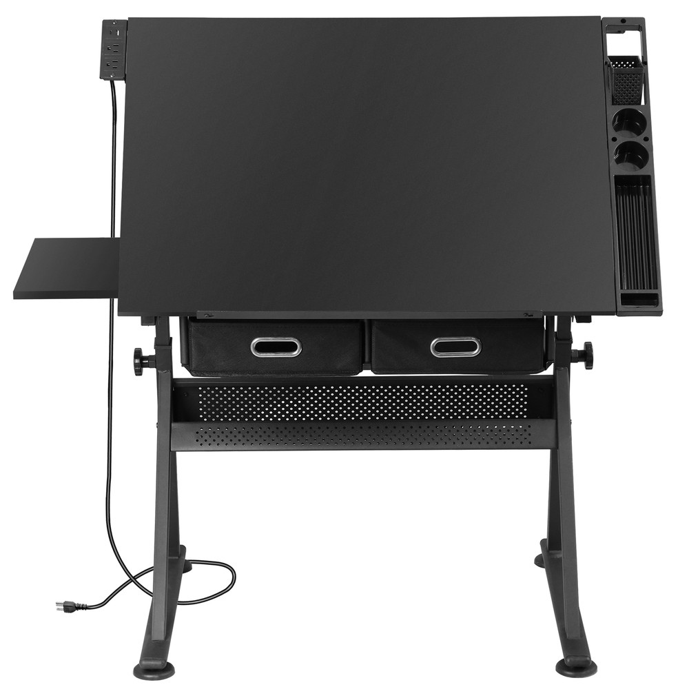 Adjustable Height Drafting Table for Artists Drawing Table with 2 Drawers Black