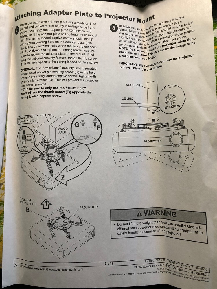 Peerles # PJF2-UNV Universal Projector Mount (Ceiling)
