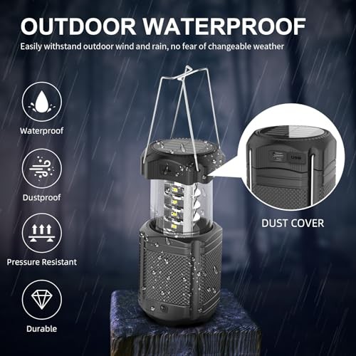Camping Lantern 5000mAh Solar Hand Crank Telescopic LED Flashlight USB Black-1