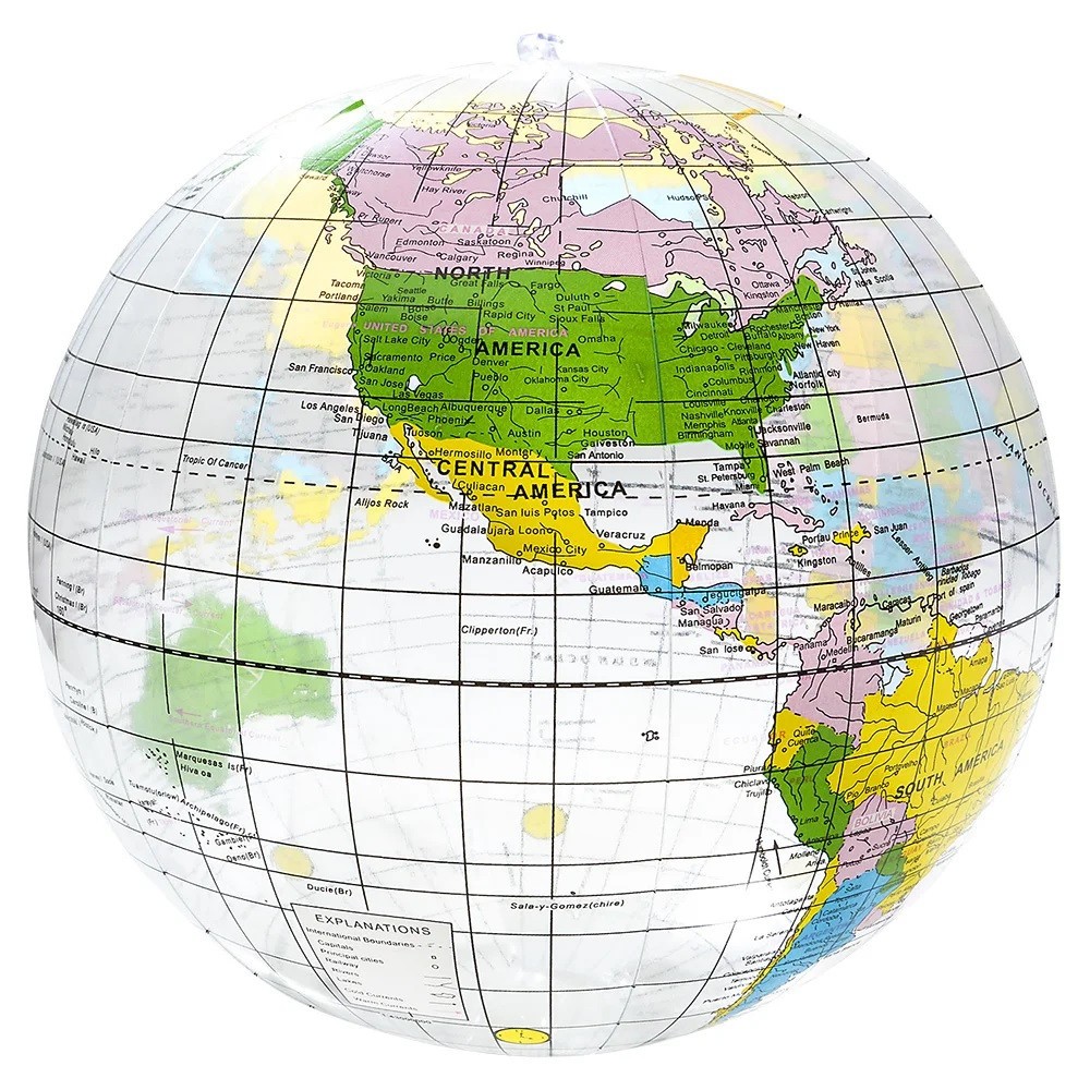 16" Clear Globe Inflatable – Transparent Vinyl World Map Ball for Learning, Deco