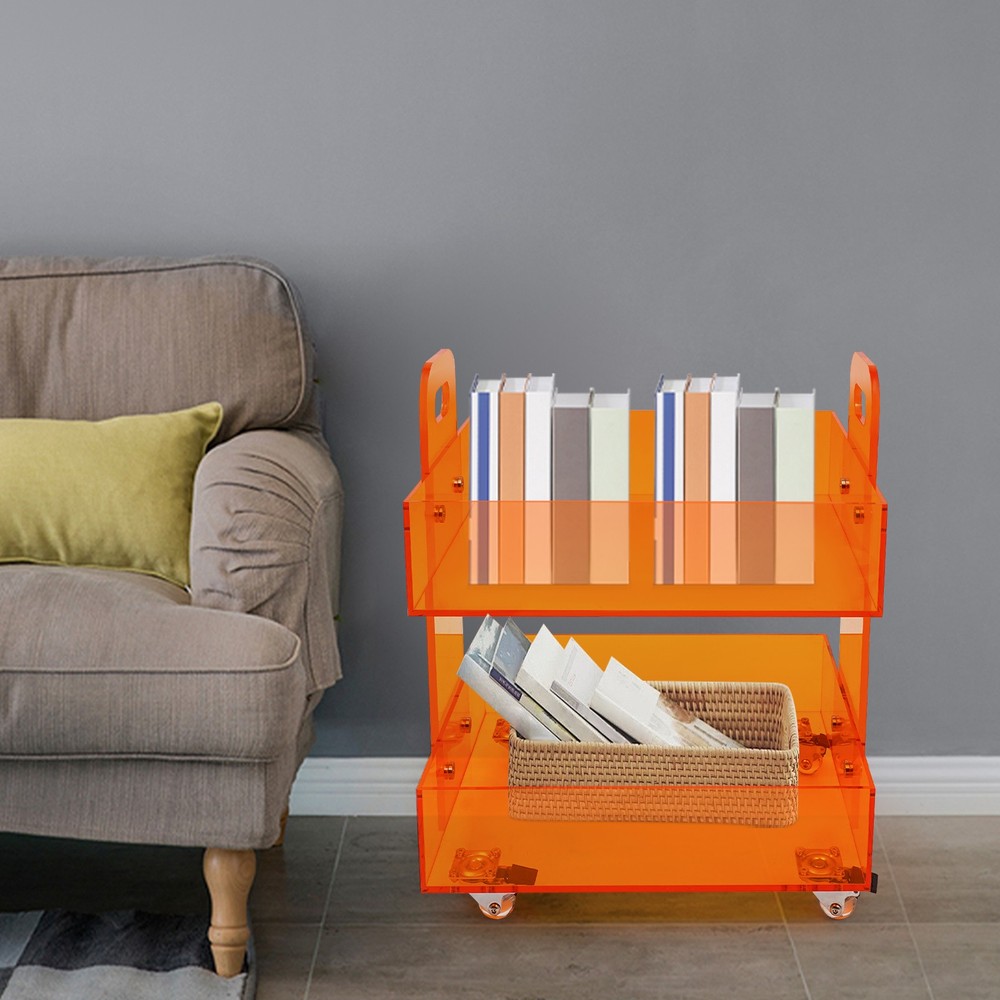 Acrylic Side Table Free Standing Storage Rack with Wheels Modern Bedside Table