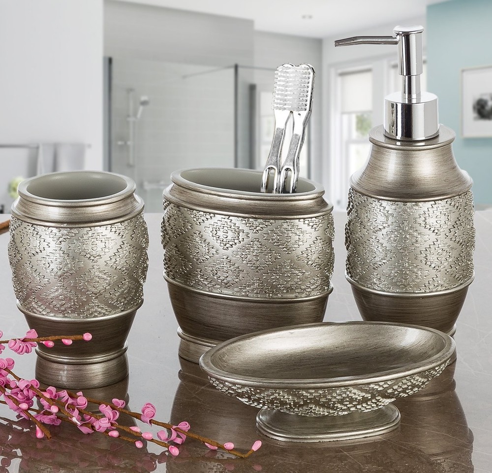 Dublin Silver Bathroom Accessory Set - Brushed Silver Bathroom Sets Accessori...