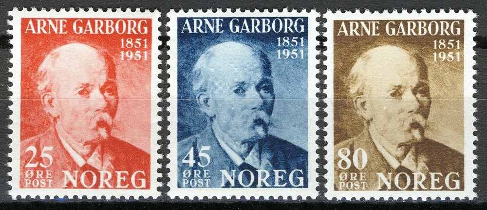 Norway 1951, NK 404-406, 100th Anniv birth Arne Garborg set VF MNH,