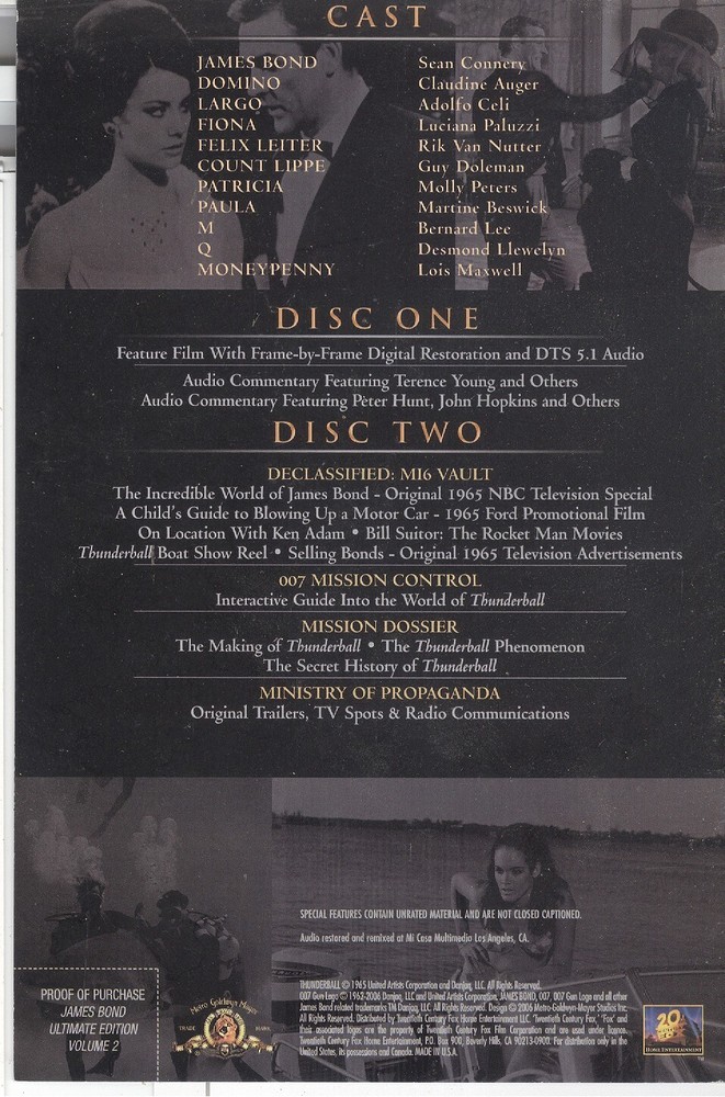 No Disc 007 Thunderball (2006) Ultimate Edition Information Booklet