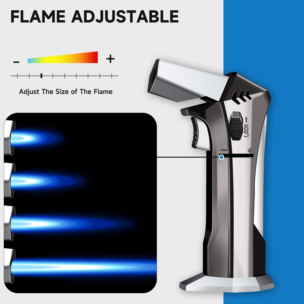 Kitchen Torch for Cooking with Adjustable Flame Silver