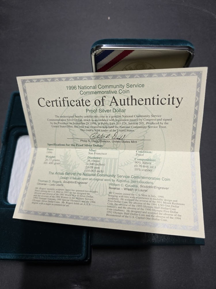 1996 national community service silver dollar Proof