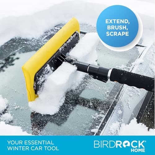 55" Extendable Snow Brush & Ice Scraper for Car Windshield - Long Grip, Foam Hea