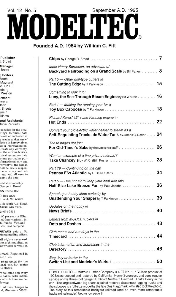 Modeltec Magazine September 1995 Railroading Machinist Projects