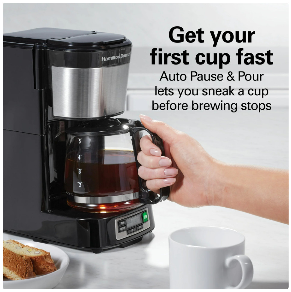 Hamilton Beach Front Fill 5-Cup Programmable Mini Drip Coffee Maker Black 46113