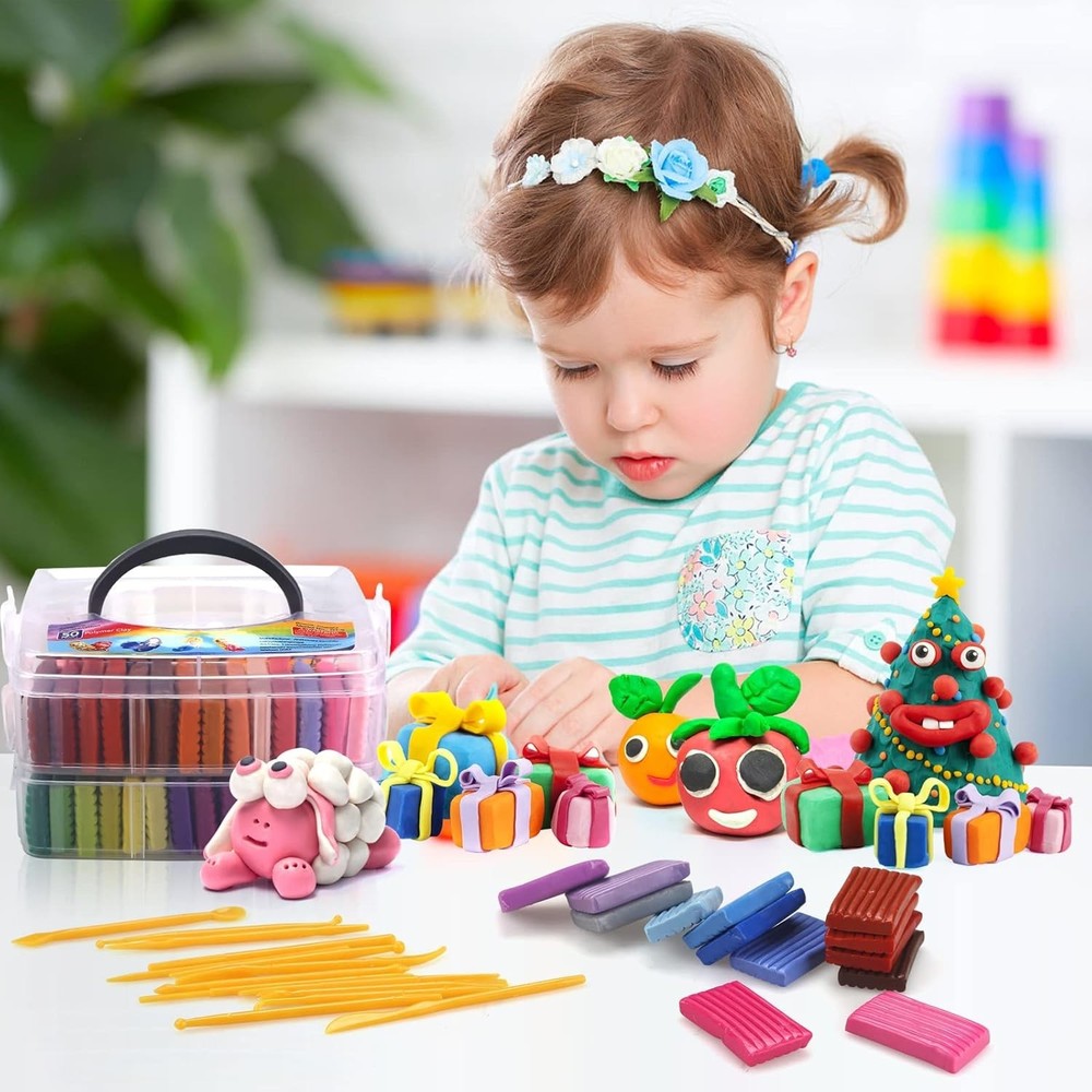 50-Color Polymer Clay Starter Kit with Sculpting Tools & Instructions