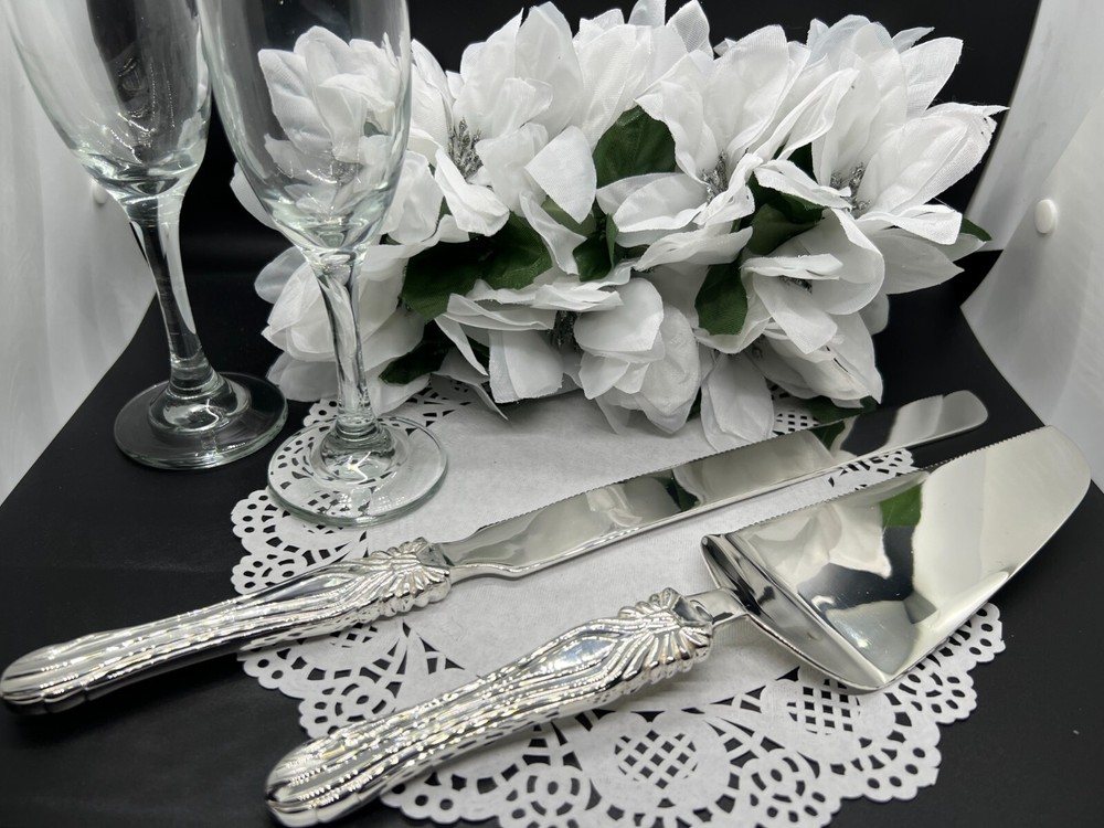 New Silver Bow Cake Knife Set by Brass & Silver Traditions