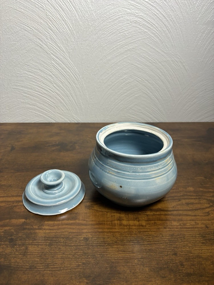 Handmade Painted Blue Sugar Bowl Kitchen Tea Time