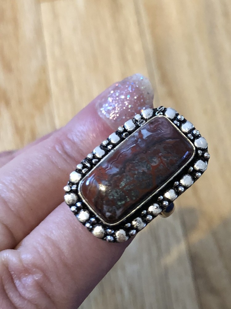 Red Lake Superior Agate Rectangular Cushion Ring Size 7.5 Artisan Southwest