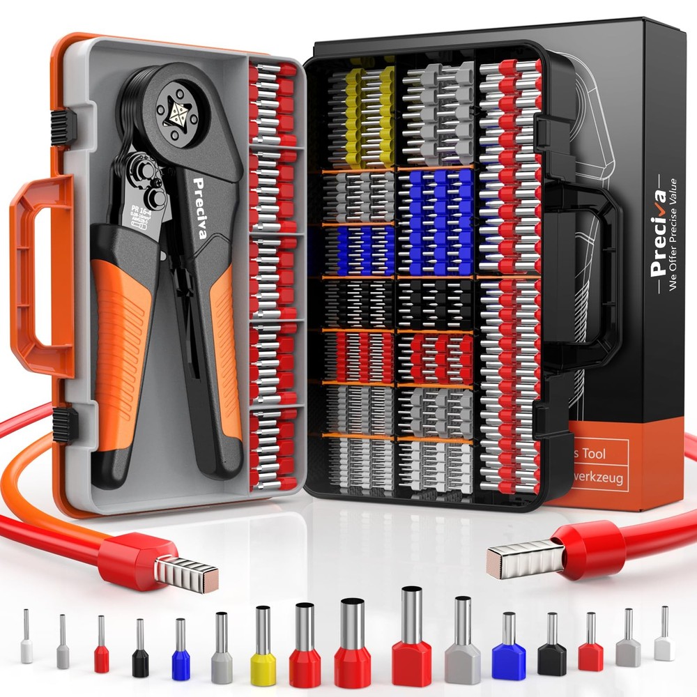 Preciva Ferrule Crimping Tool Kit with Portable Suitcase, Square Silver