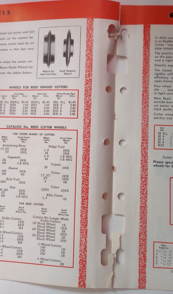 1950's REED Plumbing Tools Catalog Supplement