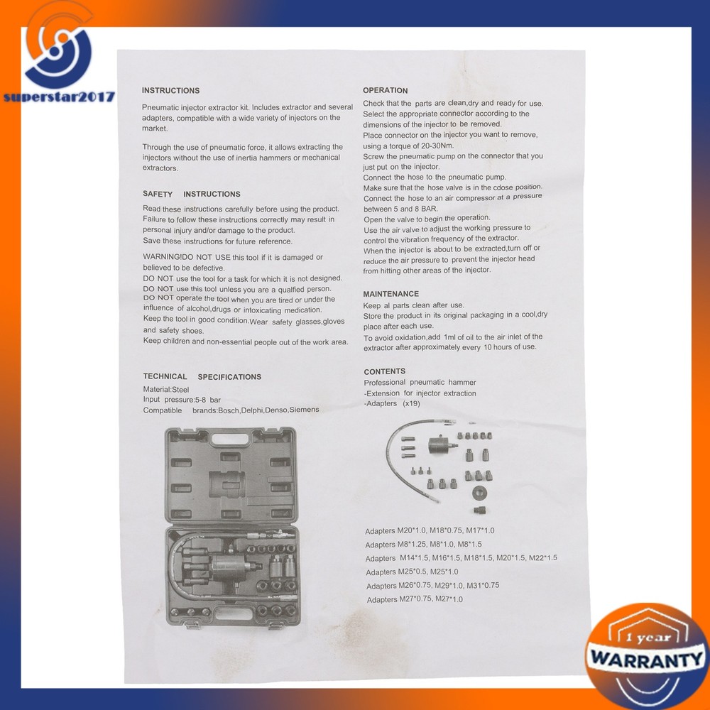 21pcs Pneumatic Injector Puller Diesel Injector Puller Kit for Diesel Engines