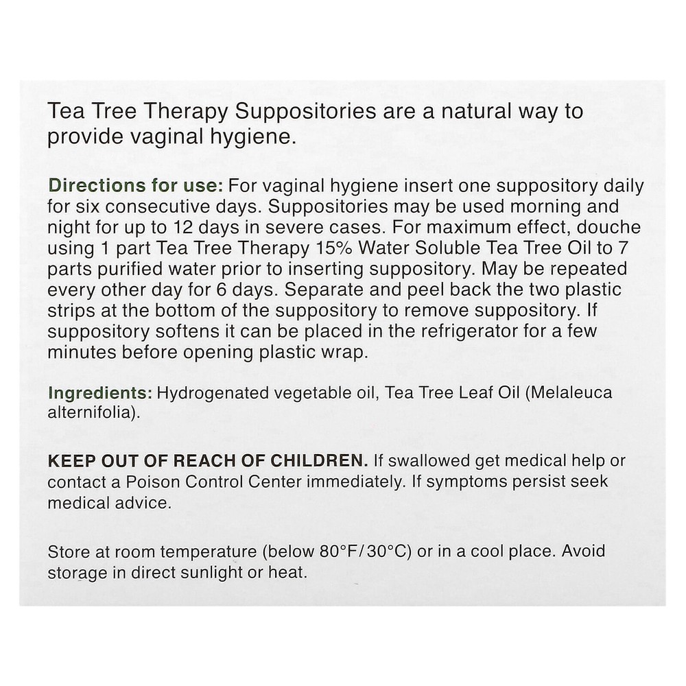 Suppositories with Tea Tree Oil for Vaginal Hygiene, 6 Suppositories
