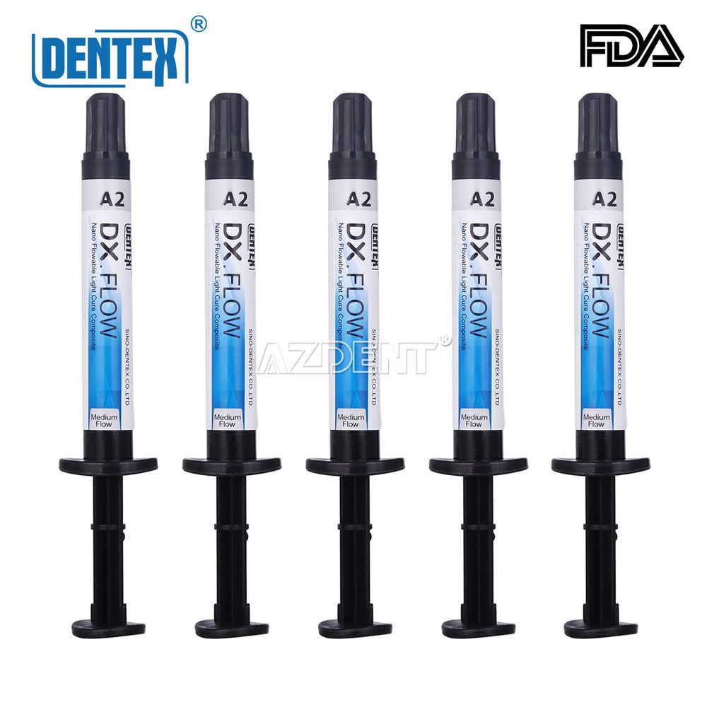 Dental Light Cure Flowable Composite Resin Medium Flow A2 3g/Syringe Dentex