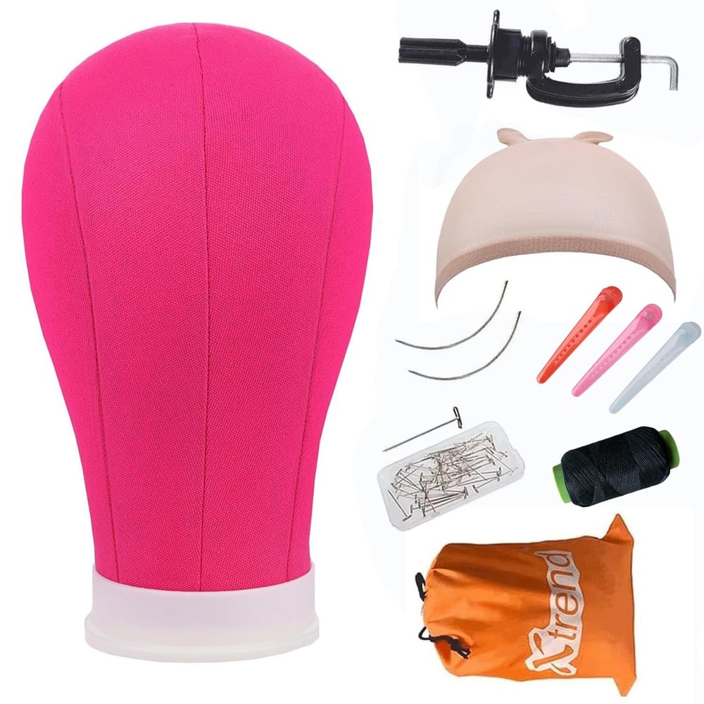 22Inch Canvas Block Head for Wig Making Display Styling Stand Set
