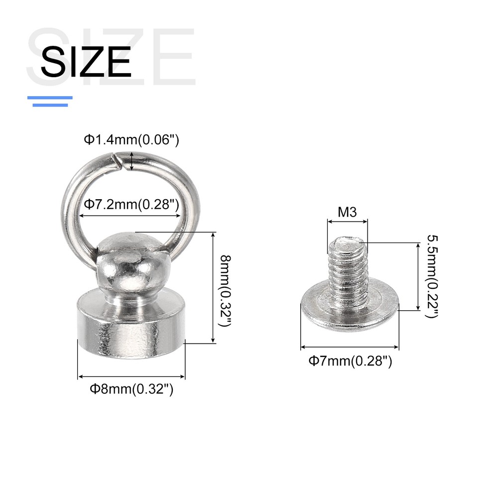 20Pcs Round Head Pull Ring Rivet Studs 8mm/0.32" Brass Button Rivets with Screw