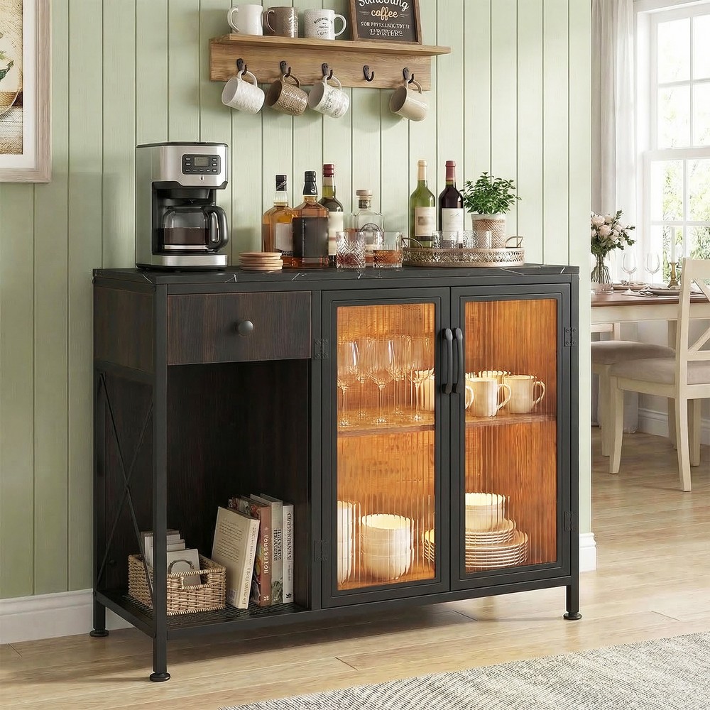 Buffet Sideboard Cabinet, 34" Kitchen Cabinet with Adjustable RGB LED Lights