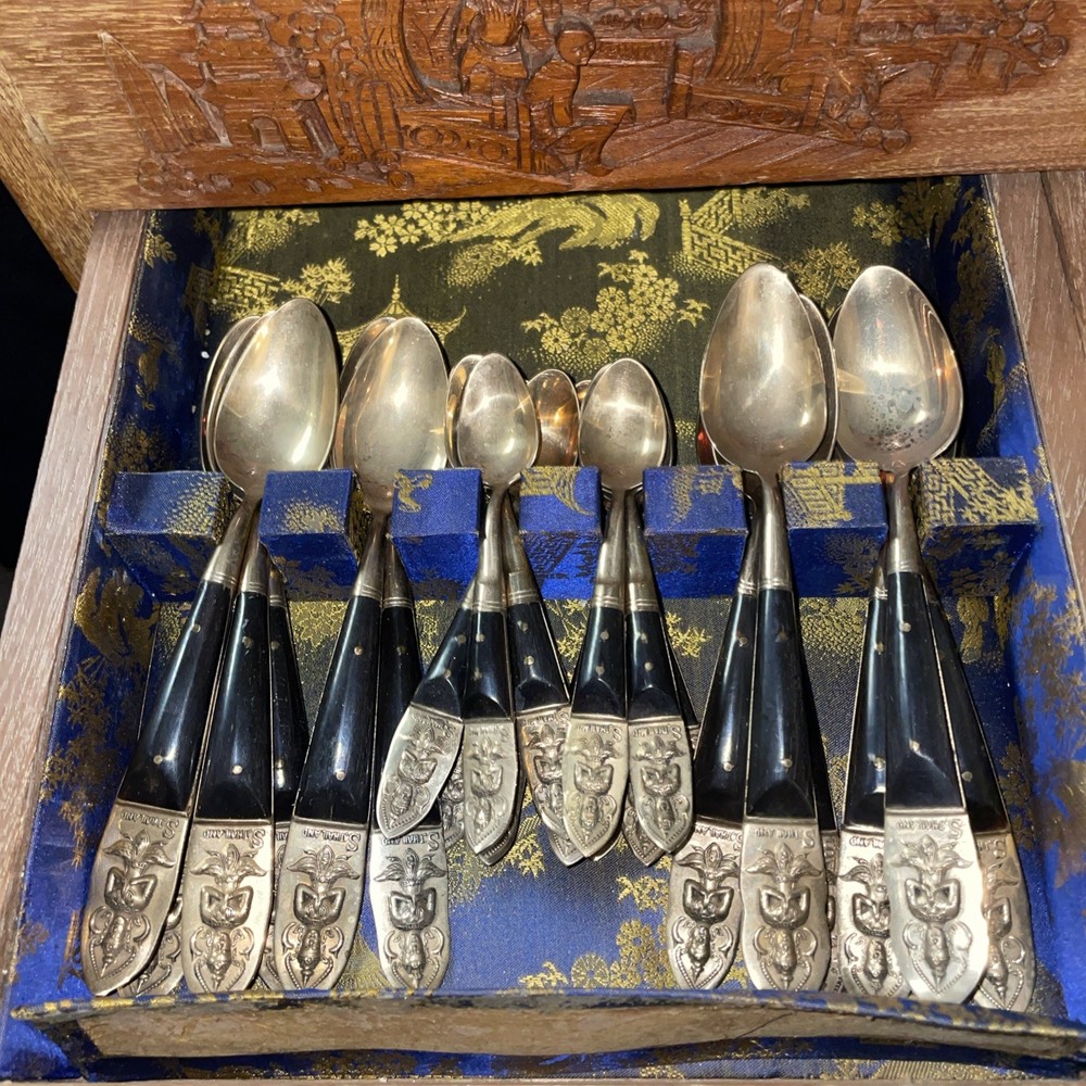 Vintage Thai Silverware Set Often Referred to As Siam Bronze Flatware