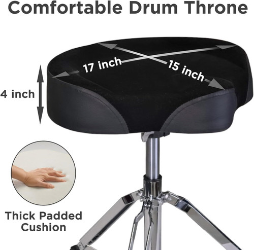 GIOCO Drum Throne with Backrest, 4" Padded Stool, X-Large, Black