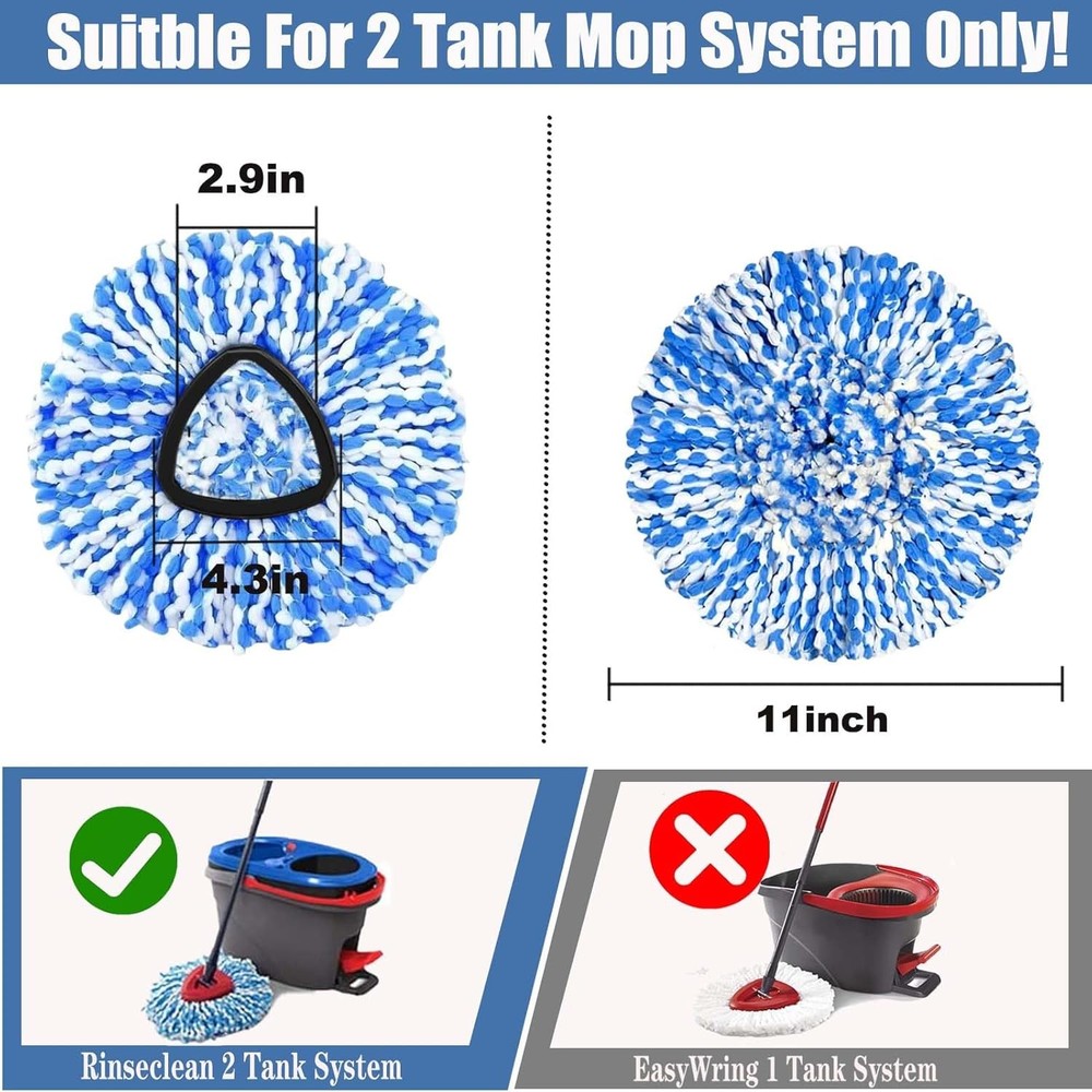 4-Pack Microfiber Mop Heads for 2-Tank Spin Mops and Refill Accessories