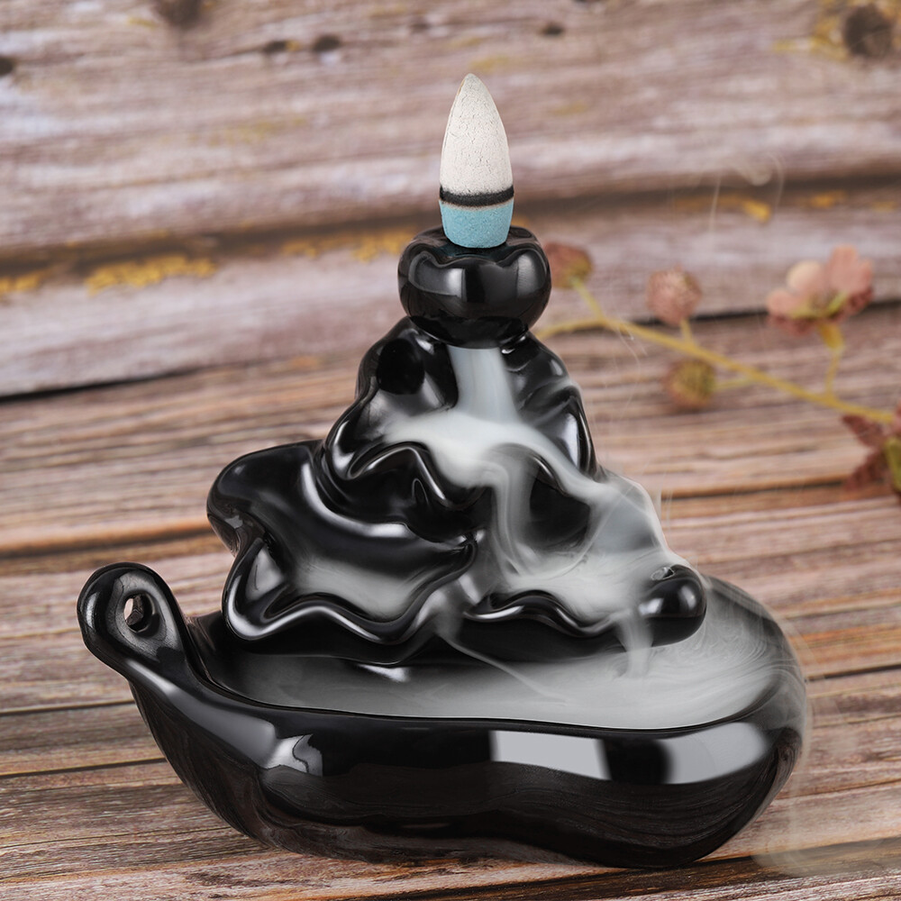 Waterfall Incense Holder Backflow Cone Ceramic Burner Censer Incense Stick Stand