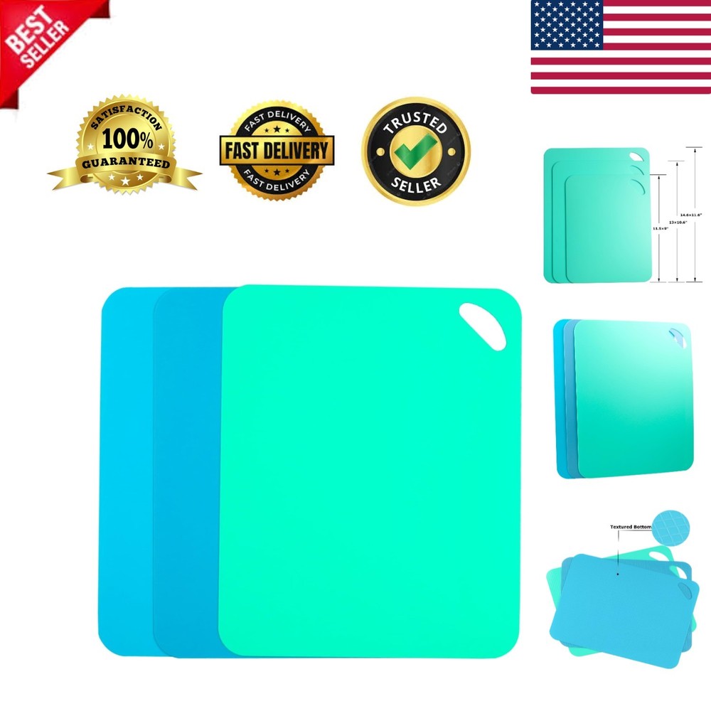 Kitchen Flexible Cutting Mats, 3-Piece Color-Coded Set, Dishwasher Safe - 11.5"