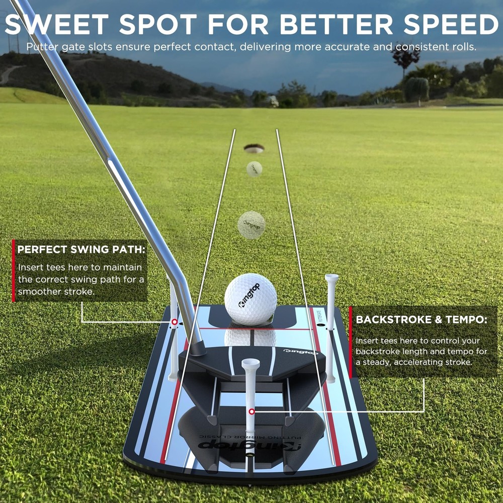 Putting Mirror Alignment Training Aid Consistency Accuracy Carry Bag Golf Tees