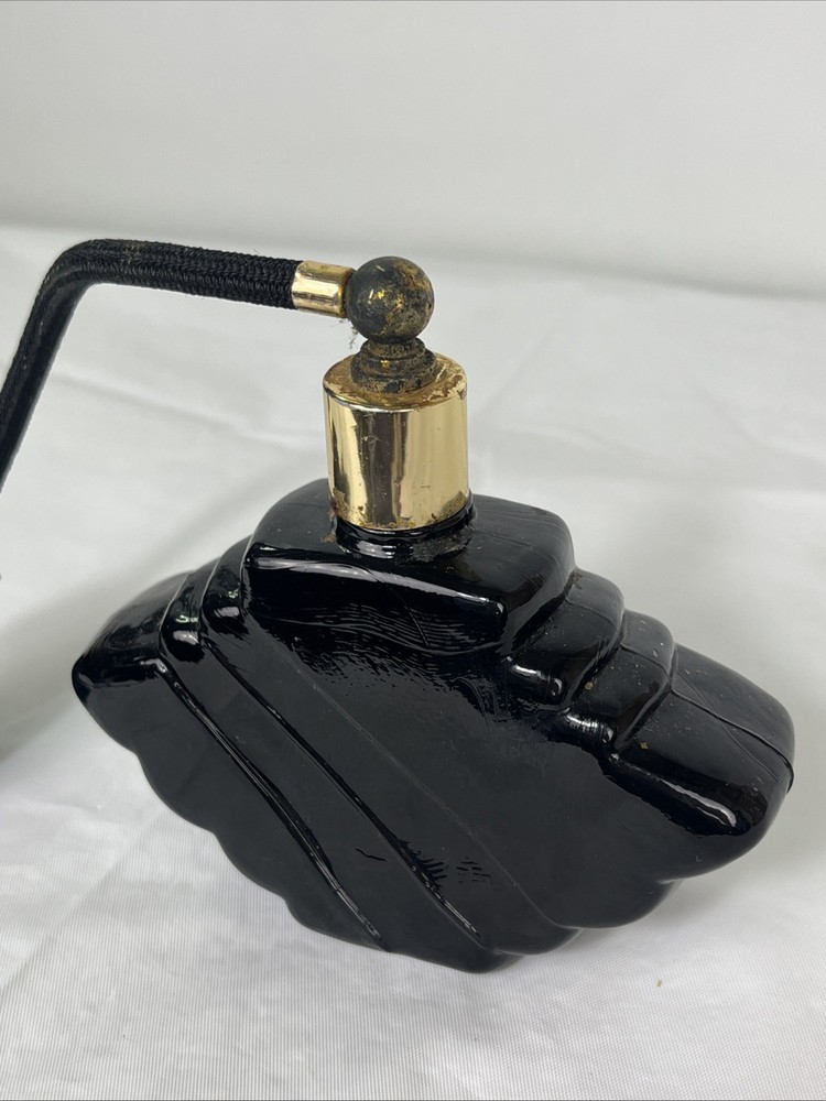 Vintage Art Deco Black Glass Perfume Atomizer