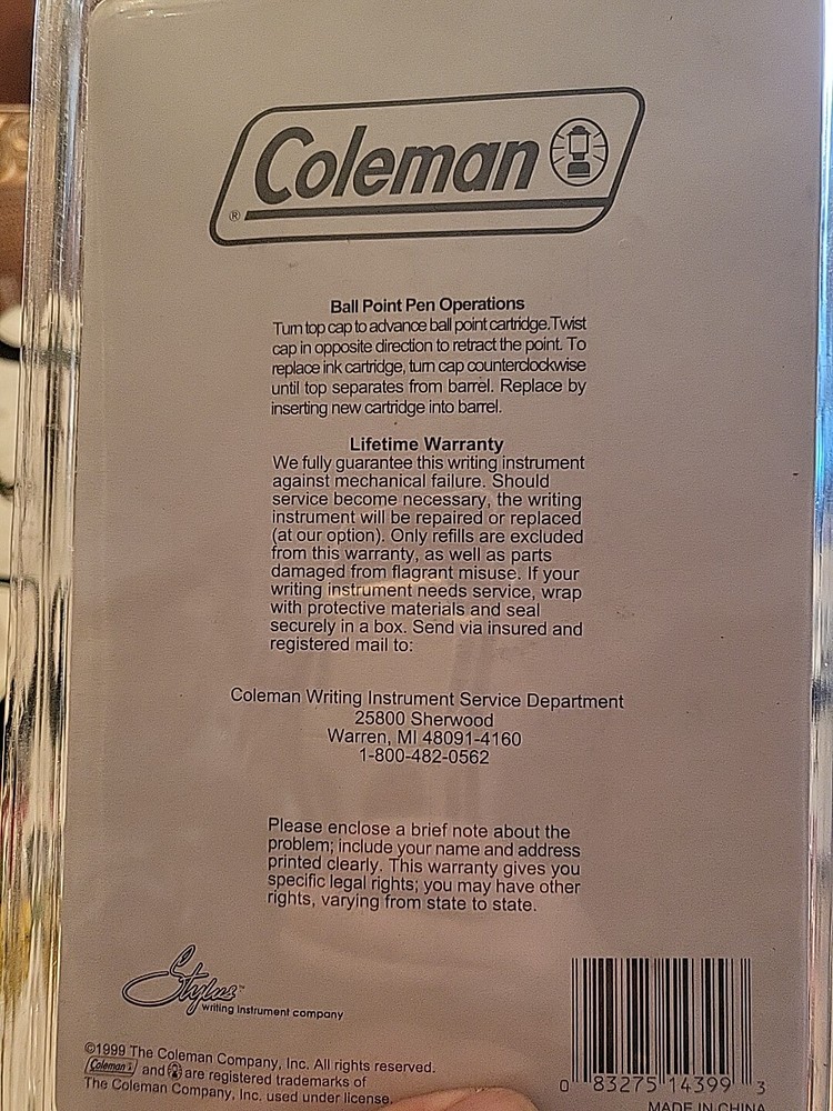 Rare COLEMAN PEN KNIFE & Lantern Pen Set Sealed Multi tool Scissors Screwdriver