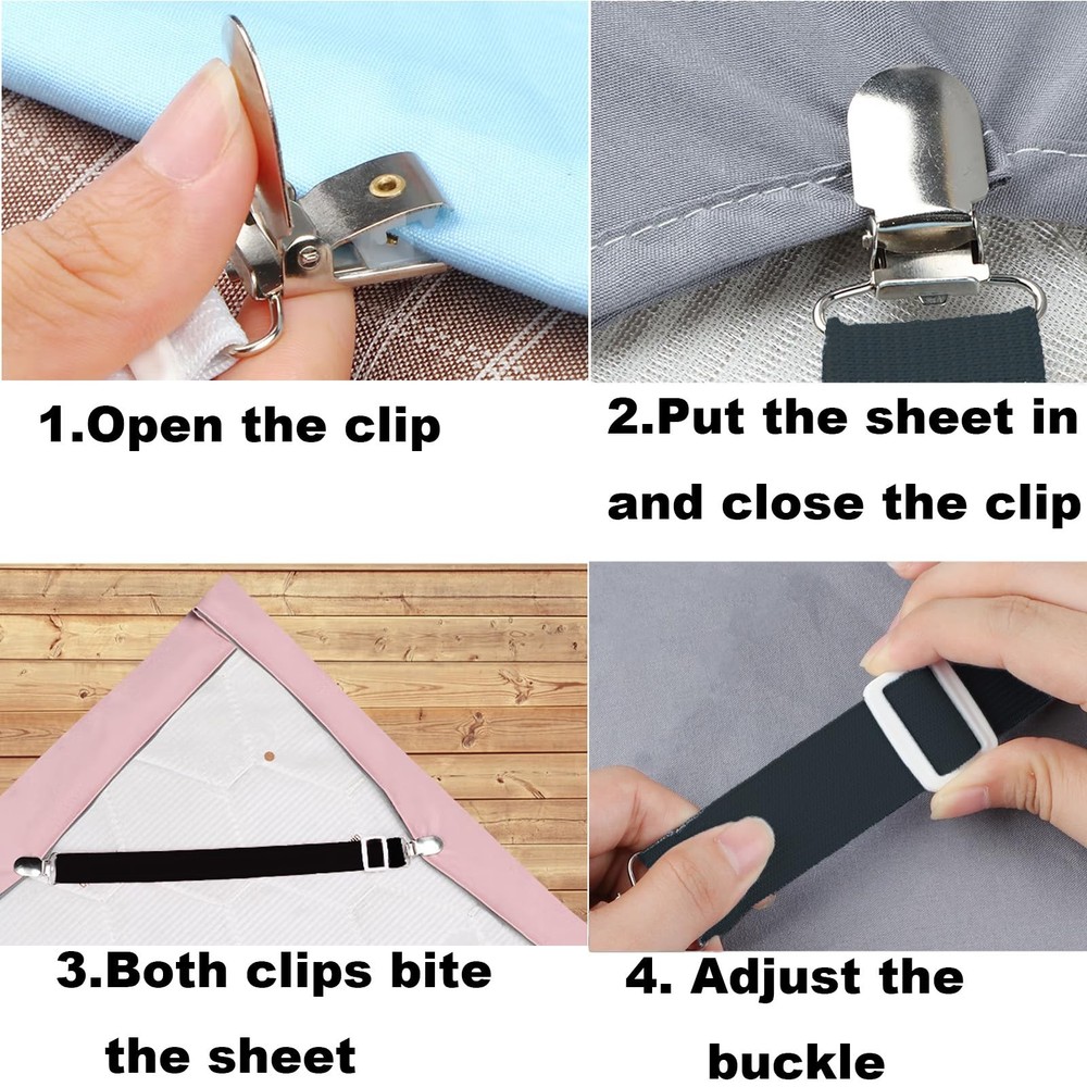 8-Piece Adjustable Bed Sheet Straps - Elastic Fitted 8pcs, White