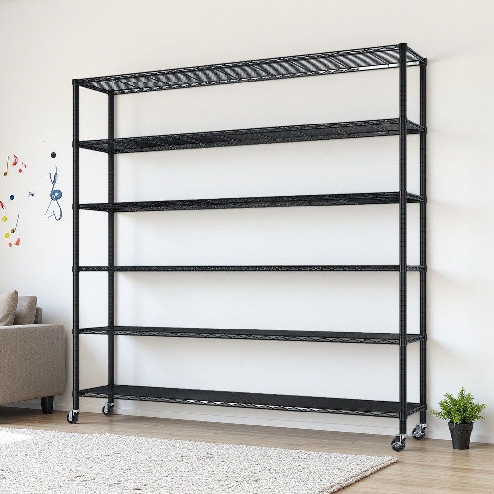6-Tier Rolling Shelving Unit - Modular, Adjustable, Heavy Duty, Steel & Black