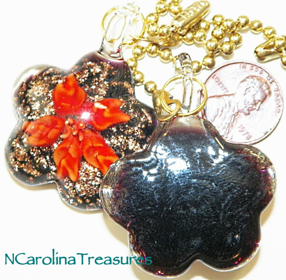 RED FLORAL STAR BLACK GLITTER GLASS CEILING FAN LIGHT SWITCH PULL PULLS LG PAIR