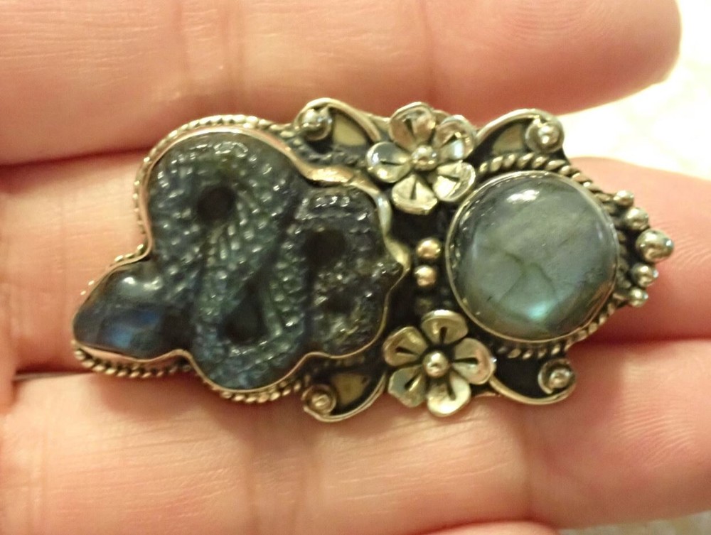 Snake Ring, Carved Labradorite stone adjustable