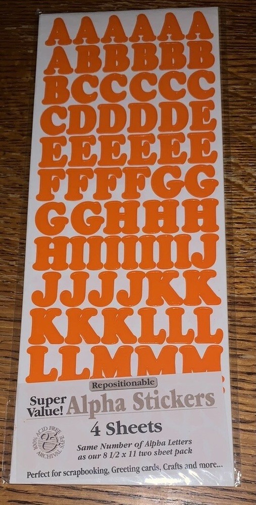 Super Value 4 Pgs~Orange Upper Lower Case Alphabet Letter Repositionable Sticker