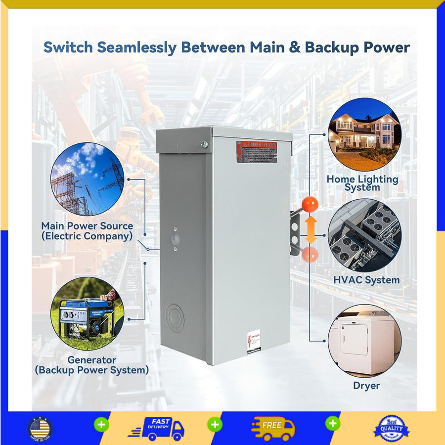 100A Generator Transfer Switch 24000W General-Duty Double-Throw Safety Stability